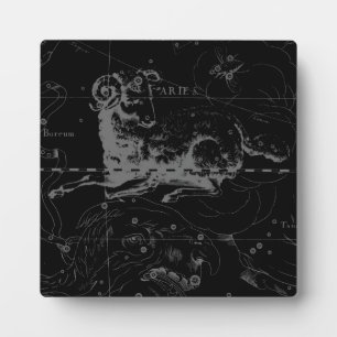 Placa Expositora Aries Constellation Hevelius Vintage sobre negro