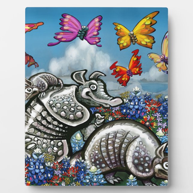 Placa Expositora Armadillos Bluebonnets Mariposas Flores silvestres (Frente)