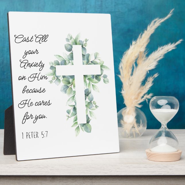 Placa Expositora Arrojar toda tu ansiedad sobre él Eucalyptus Cross (Lado)