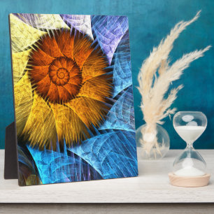 Placa Expositora Arte abstracto floral naranja amarillo azul
