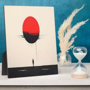 Placa Expositora Arte abstracto minimalista de sol rojo y soledad