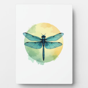 Placa Expositora Arte de acuarela de libélula verde hermosa Insecto