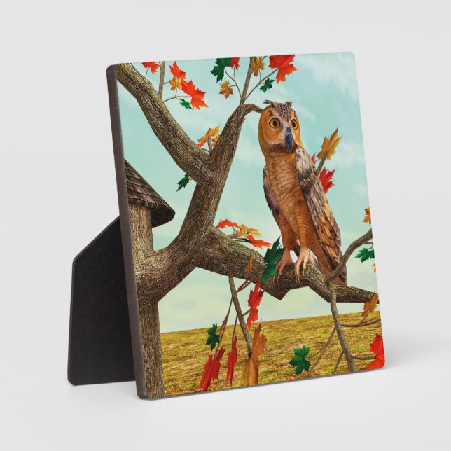 Placa Expositora Arte de fauna del arce de búho de otoño (Anverso)