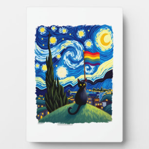 Placa Expositora Arte de gato Orgullo Gay Gato Estilo Noche Estrell