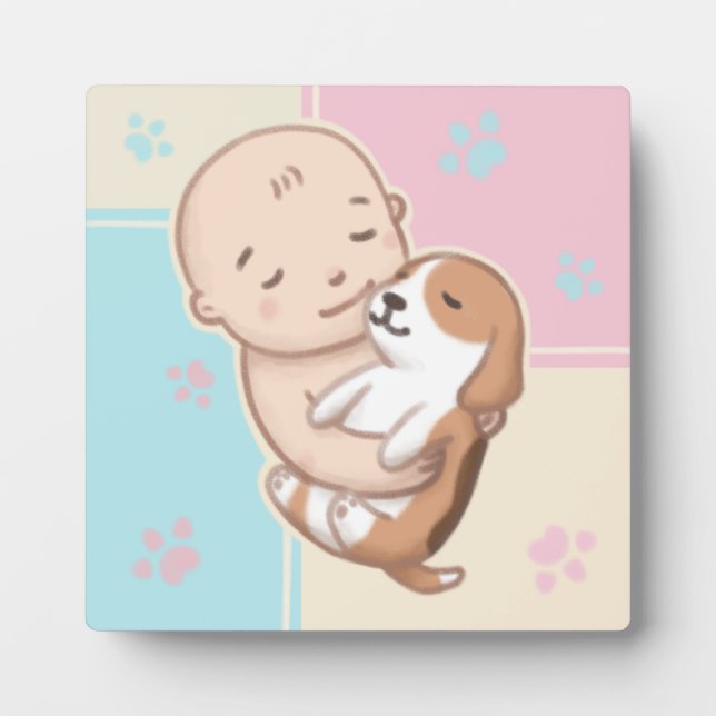 Placa Expositora Arte de Ilustracion de perro y bebé (Frente)