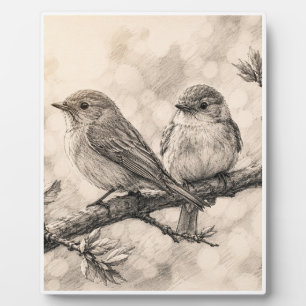 Placa Expositora Arte de pared de bosque vintage de aves   