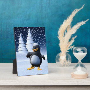 Placa Expositora Arte de pingüino marinero de invierno adorable par