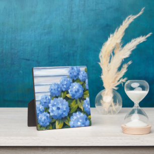Placa Expositora Arte de pintura floral de hortensias azules arbust