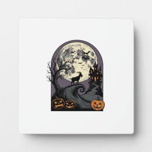 Placa Expositora Arte de Silueta de Halloween Vintage Cabra Embruja