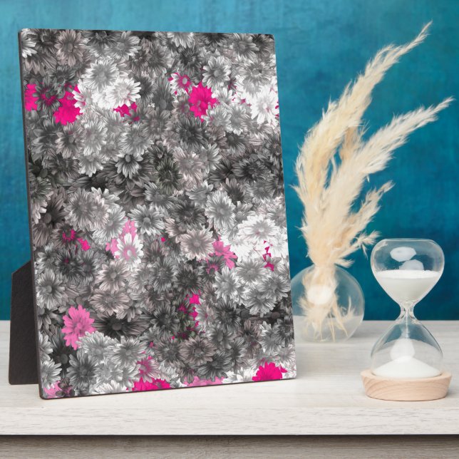Placa Expositora Arte floral rosa y gris (Lado)