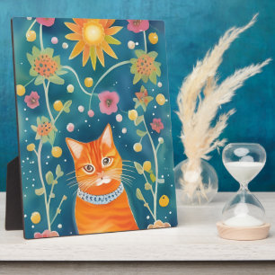 Placa Expositora Arte folclórico caprichoso Tabby Cat Tabletop
