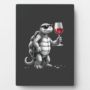 Placa Expositora arte fresco de tortuga bebiendo vino tinto_1 (2)