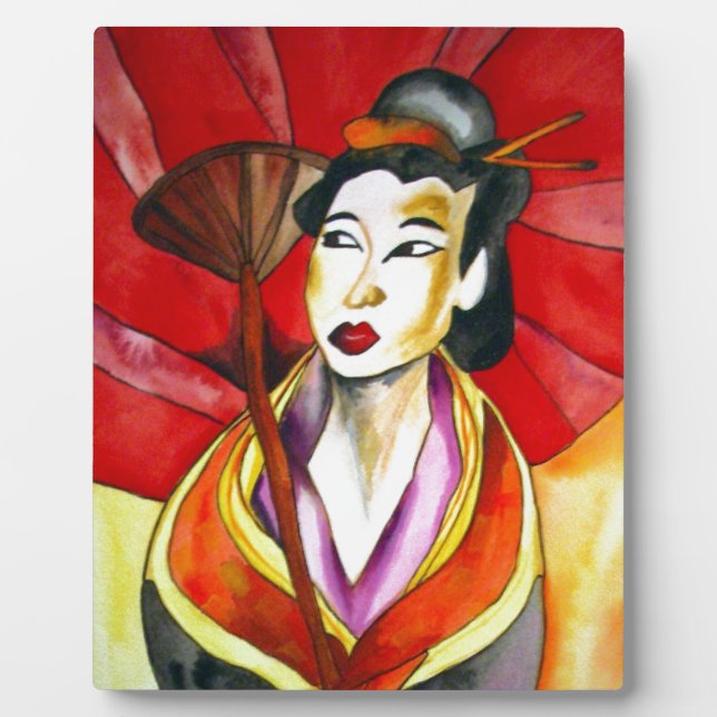 Placa Expositora Arte original japonés Geisha, pintura acuarela (Frente)