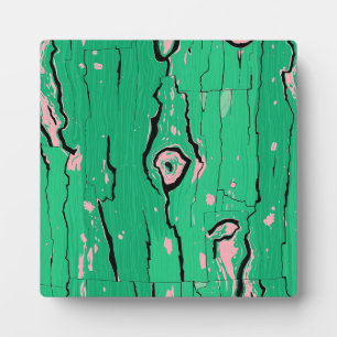 Placa Expositora Arte Pop de Grano de Madera Verde Neón Abstracto d