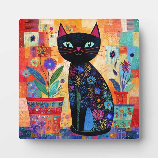 Placa Expositora Arte popular de gato negro (Frente)