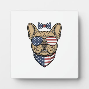 Placa Expositora Arte vectorial de Bulldog Francés Patriótico Vinta