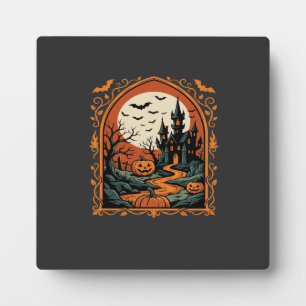 Placa Expositora Arte vectorial de luna de calabaza de castillo emb