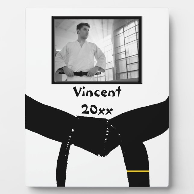 Placa Expositora Artes marciales 1º grado Correa negra foto Keepsak (Frente)