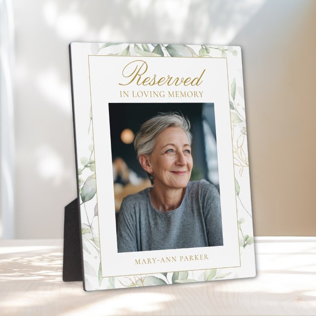 Placa Expositora Asiento Reservado Foto Boda Memorial Eucalipto (Reserved Seat Photo Wedding Memorial Eucalyptus Plaque)