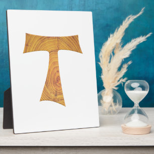 Placa Expositora Aspecto de madera Cruz Tau Franciscana