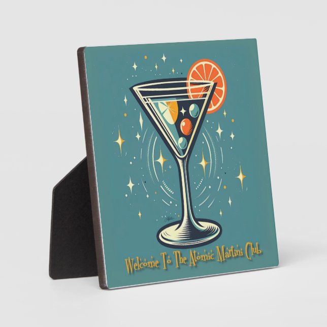 Placa Expositora Atomic Martini Club Retro Futuristic Cocktail (Anverso)