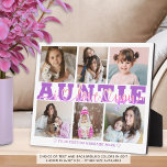 Placa Expositora AUNTIE I Love You 6 Collage de fotos Púrpura Rosa<br><div class="desc">Crea un collage de fotos de keepsake con pantalla 8x10 para una tía de una sobrina o sobrino con 6 fotos, el título AUNTIE en morado editable con un guión moderno escrito a mano con tipografía de corazones TE AMO diseñar superpuesto y personalizado con tu texto personalizado. ASISTENCIA: Para obtener...</div>
