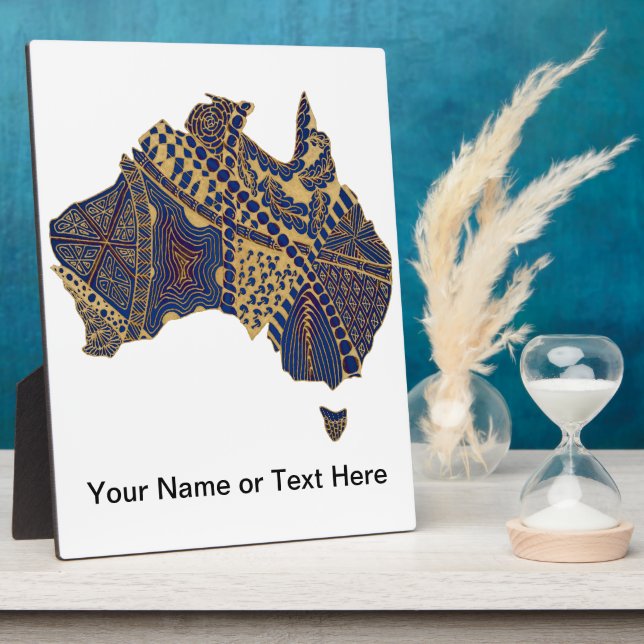 Placa Expositora Australia Mapa Doodle Tan Azul Rojo (Lado)