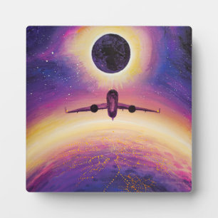 Placa Expositora Avión en ciudad de vuelo y eclipse