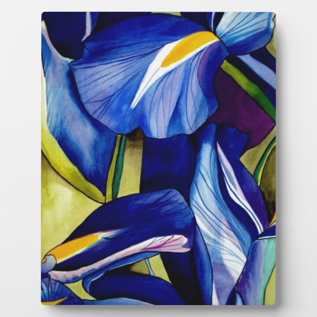 Placa Expositora Azul Iris arte original flores acuarelas (Frente)