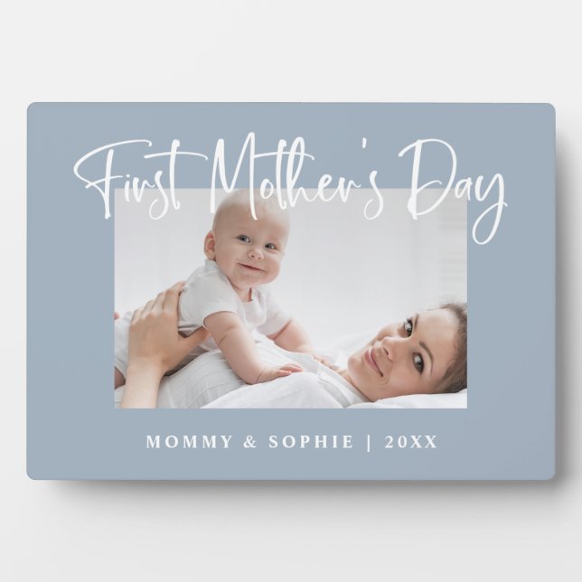 Placa Expositora Azul turbio | Script First Mother's Day Photo (Frente)
