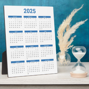 Placa Expositora Azul y blanco 2025 Año a un vistazo calendario