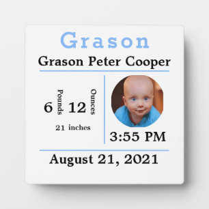 Placa Expositora Baby Boy Birth Statistics Photo Prop Plaque