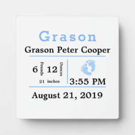 Placa Expositora Baby Boy Birth Statistics Prop Plaque