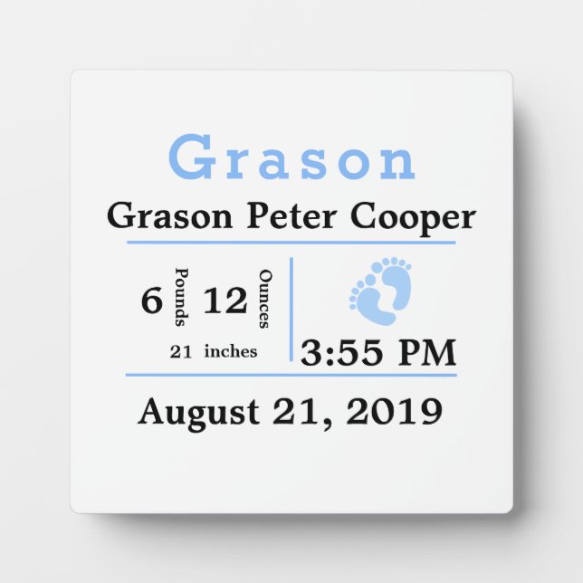 Placa Expositora Baby Boy Birth Statistics Prop Plaque (Frente)