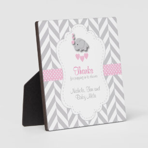 Placa Expositora Baby Shower rosa, elefante gris blanco
