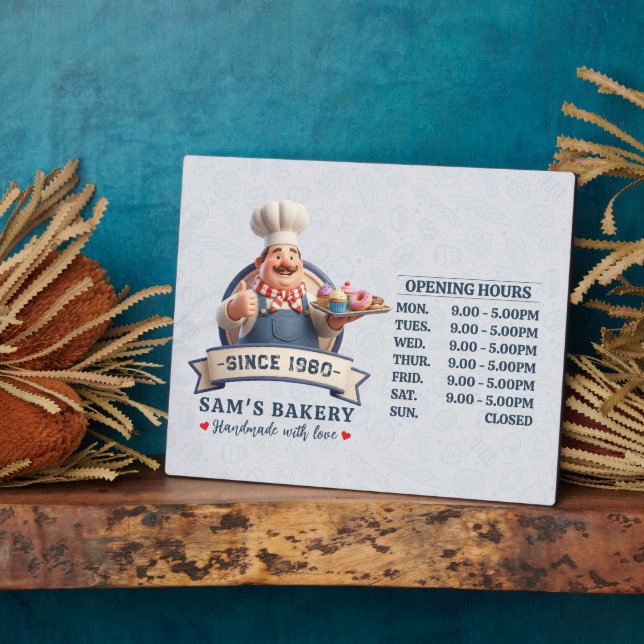Placa Expositora Bakery Store Pastry Chef Desserts Opening Hours (Lado)