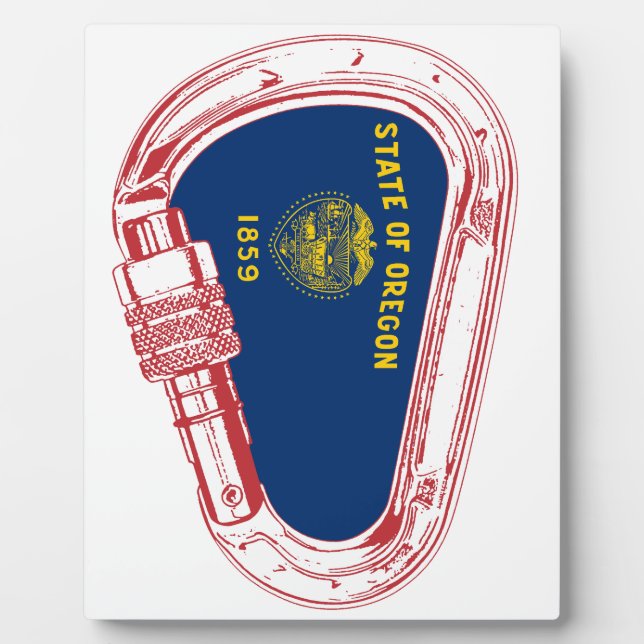Placa Expositora Bandera de Oregón Escalando Carabiner (Frente)