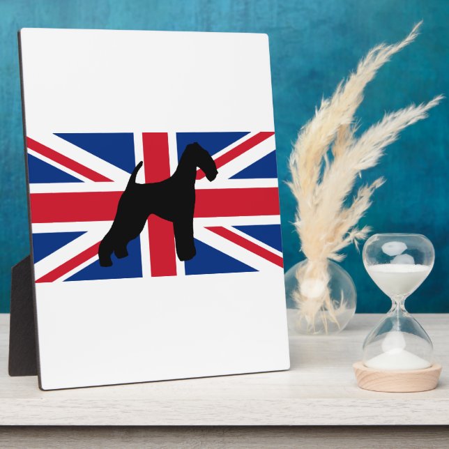 Placa Expositora bandera de silueta de terrier airedale (Lado)