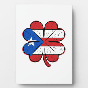 Placa Expositora Bandera de trébol de Puerto Rico Grabado vintage V