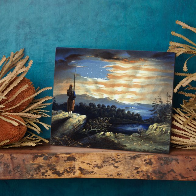 Placa Expositora Bandera estadounidense celestial en el cielo, guer (Lado)