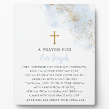 Baptism Prayer Rótulo Blue Gold Cross Boys