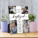 Placa Expositora Baptismo bautizado de Collage de fotos Keepsake<br><div class="desc">Conservación de fotos del bautismo moderno y elegante. El diseño incluye 4 fotos de la ceremonia del bautismo,  cruz y nombre del bebé,  fecha del bautismo,  nombres de iglesias y padrinos. Elegante aguante o regalo.</div>