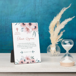 Placa Expositora Baptismo Chica Bonito Flores rosadas