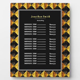Placa Expositora Barbería Black And Gold Rhombus