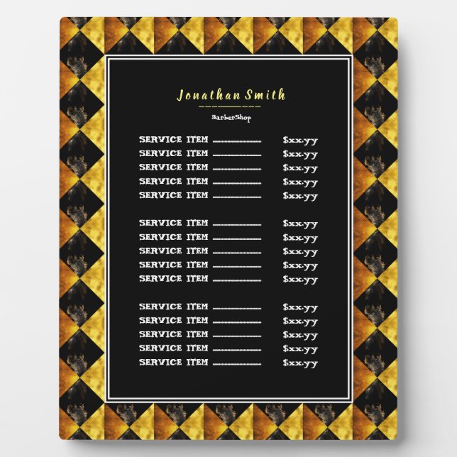 Placa Expositora Barbería Black And Gold Rhombus (Frente)