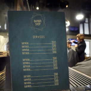 Placa Expositora Barbería marina oro elegante lista de precios de l