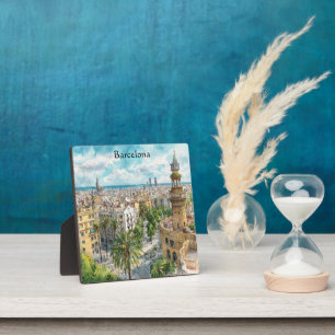 Placa Expositora Barcelona España Cataluña Vista Ciudad Pintura al