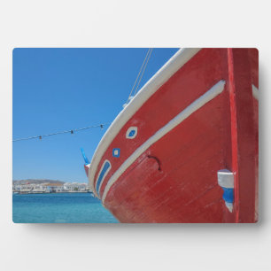 Placa Expositora Barco Pesquero En El Puerto De Mykonos En Cicladas