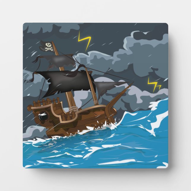 Placa Expositora Barco pirata en tormenta (Frente)