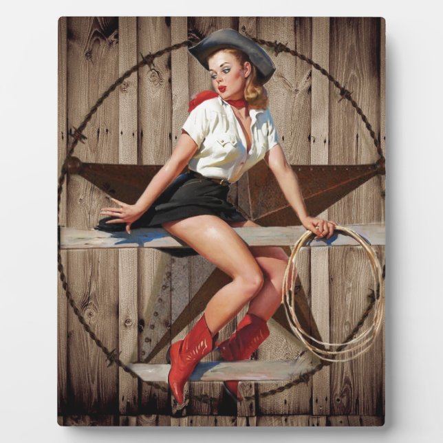 Placa Expositora Barn Wood Texas Star West Country Cowgirl (Frente)